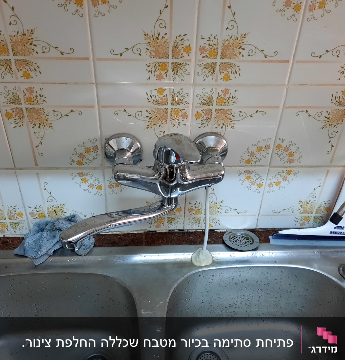ברז מטבח עם כיור כפול ומגב קטן